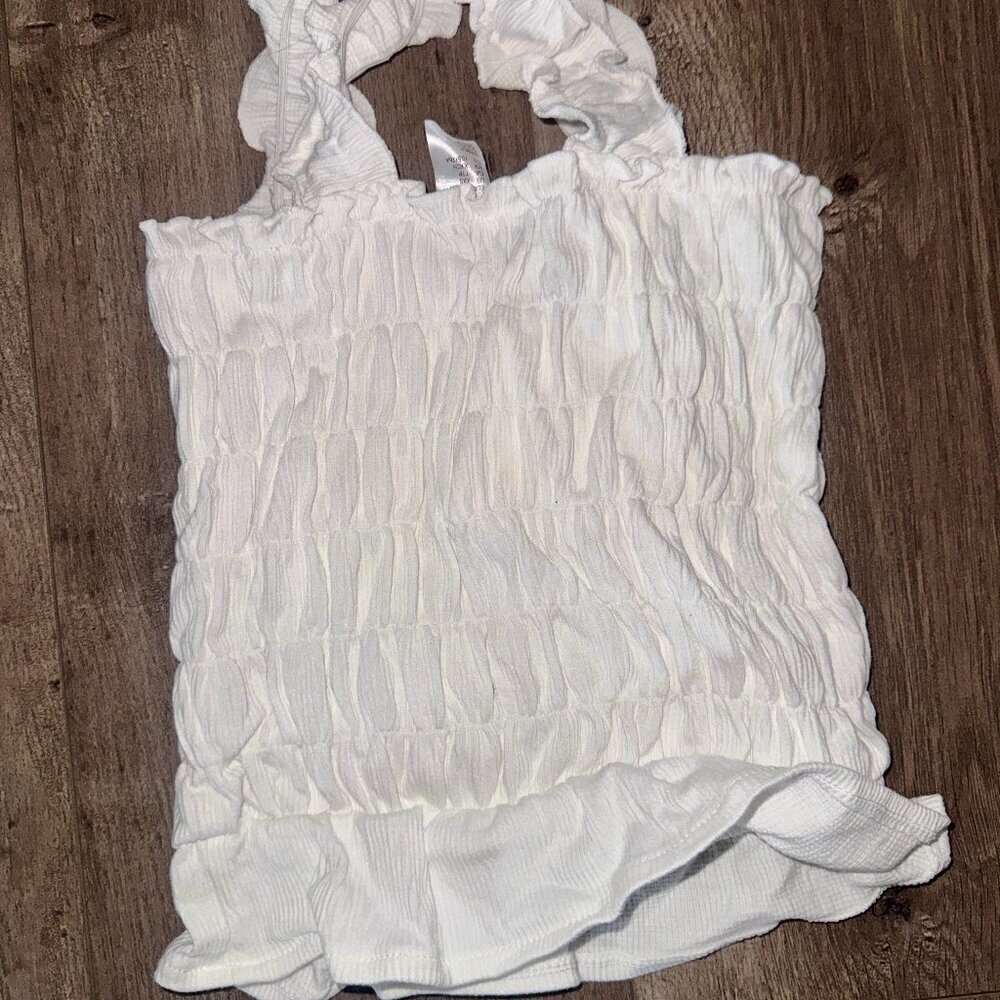 🤍 H&M White Smocked Ruffle Strap Top | XXS | NWT - Picture 1 of 3